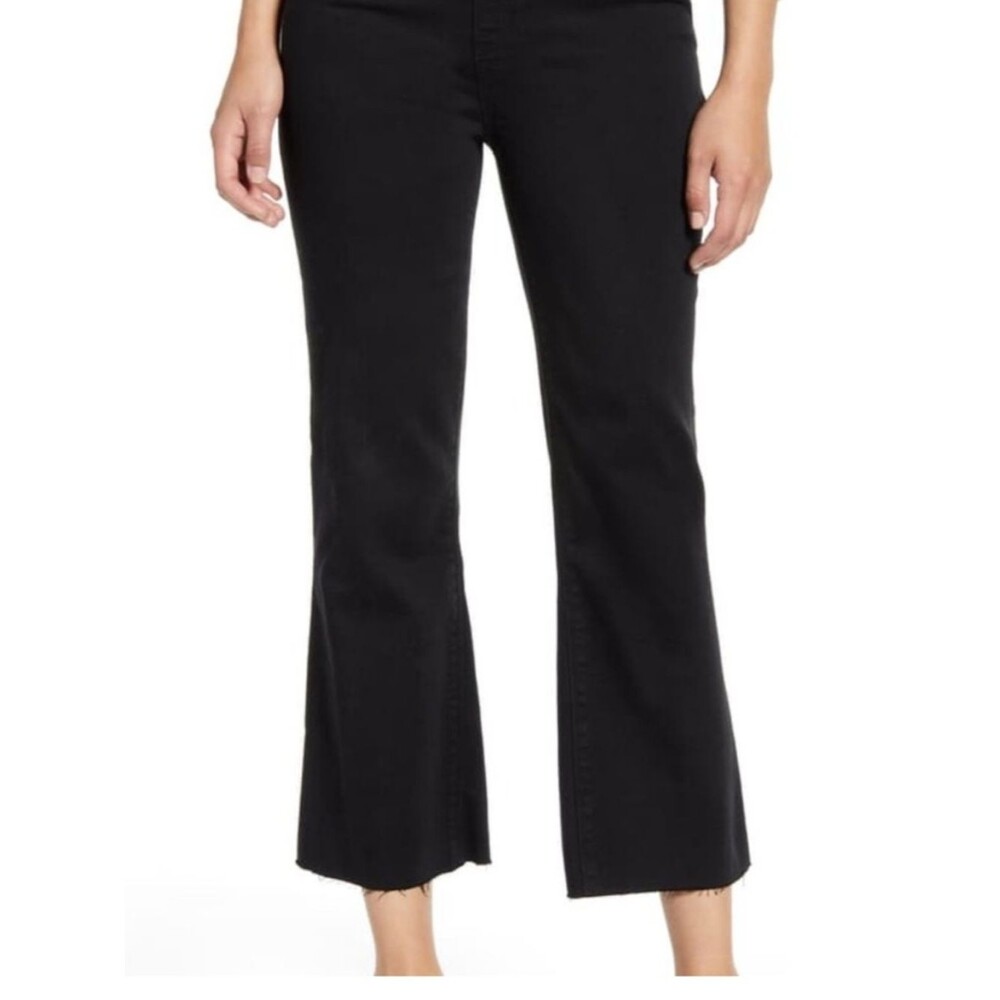 Spanx Jeans Cropped Flare Black Raw Hem SZ M